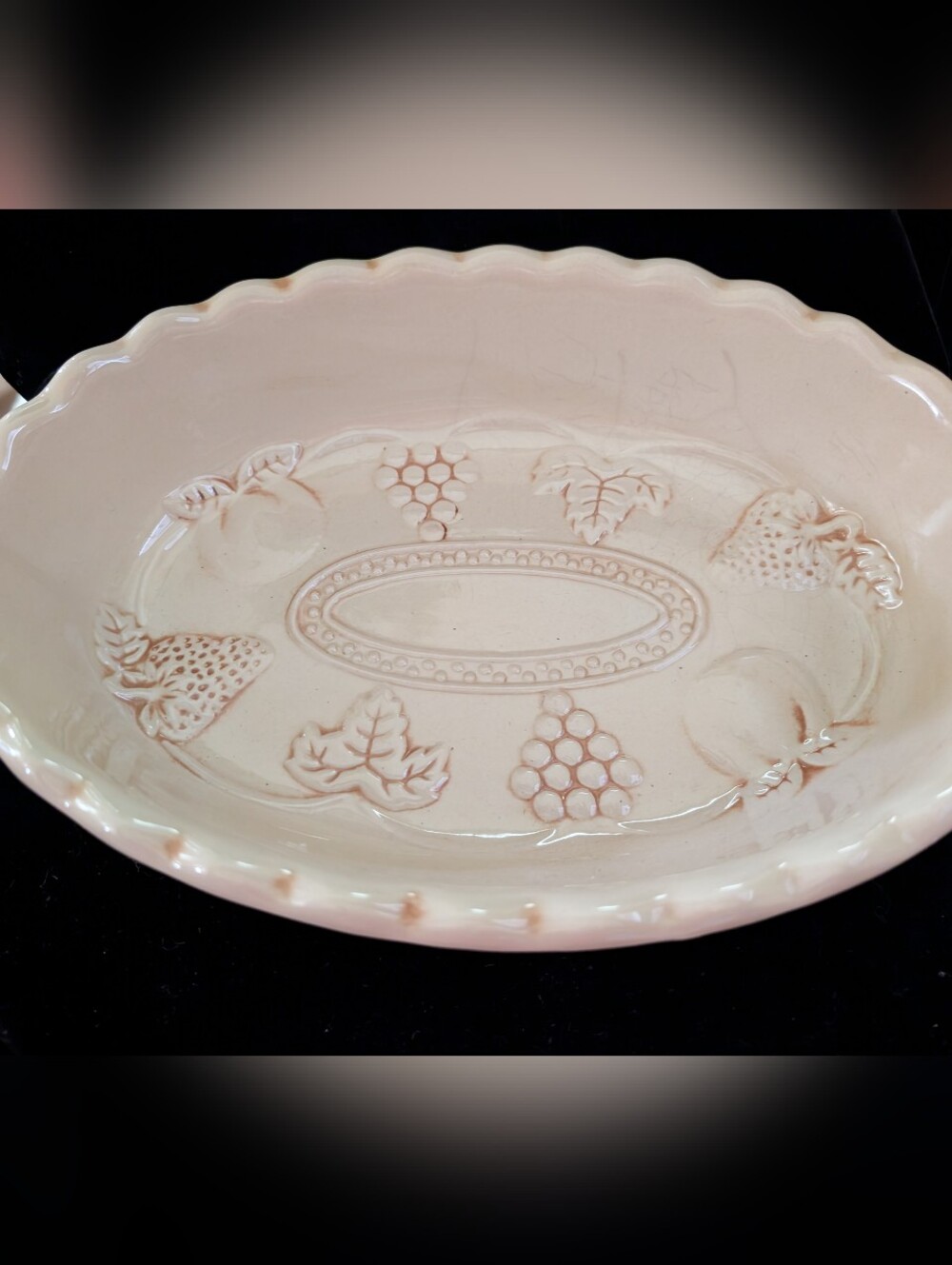 Vintage Gibson Embossed Fruit Ceramic Serving Platter - Pale Beige